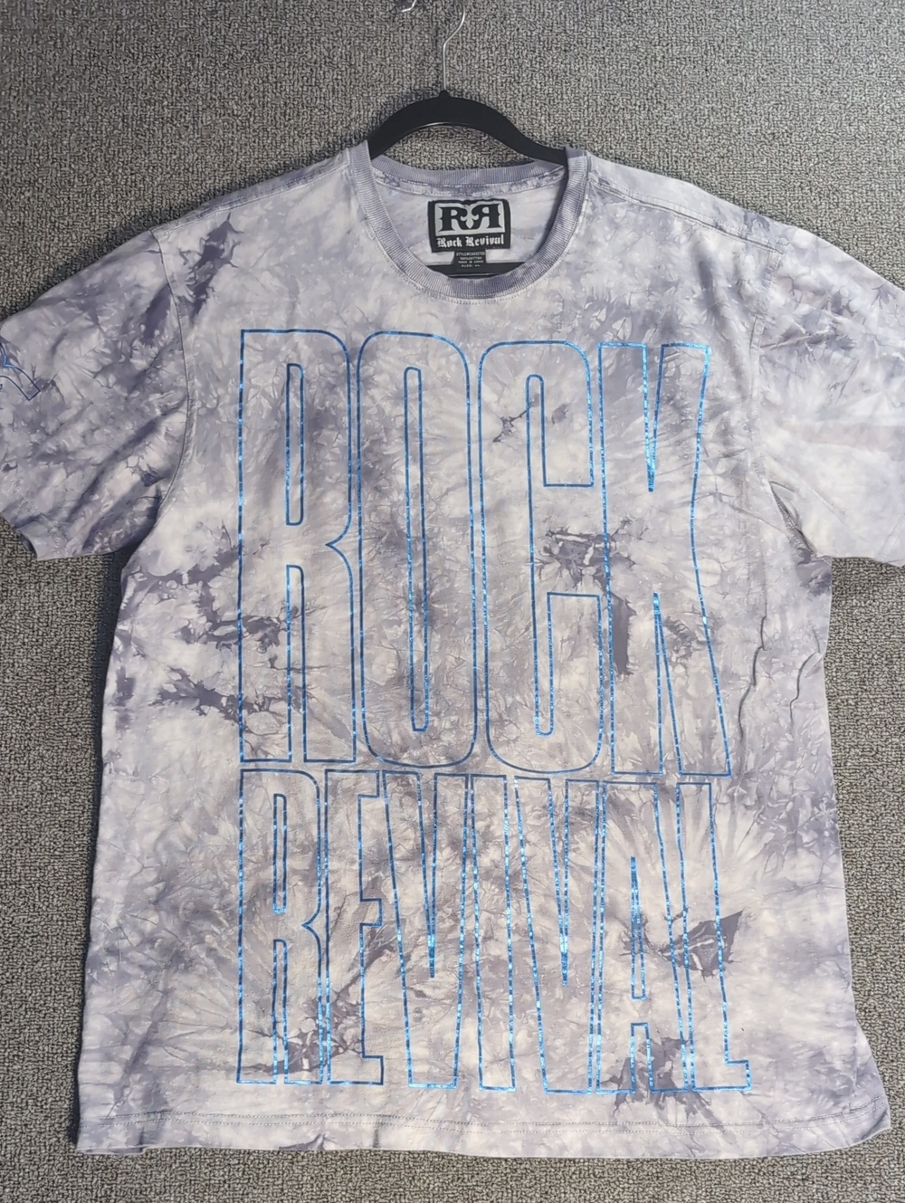 Rock Revival Ice Dye T-Shirt Size XL in Gray/Blue